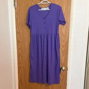 Vintage Lauren Brooke Short Sleeve Purple Knit Tie-Back Midi Dress Momcore Sz S
